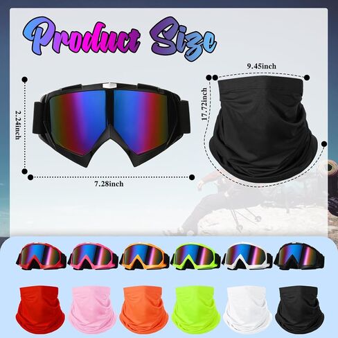 Poen 6 قطع نظارات دراجة نارية مقاومة للرياح قابلة للتعديل ATV الثلج الترابية دراجة السلامة للرجال والنساء و6 قطع قناع وجه قابل للتنفس لركوب الدراجات النارية وركوب الدراجات والمشي لمسافات طويلة in Kuwait