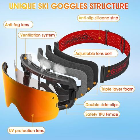 نظارات التزلج من Gre✈Ski OTG نظارات التزلج على الجليد للرجال والنساء والشباب والأطفال in Kuwait