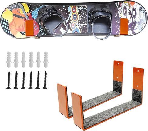 رف تثبيت على الحائط لعرض لوح التزلج من Qualward لتخزين لوح التزلج في الأماكن المغلقة وخطاطيف معدنية فولاذية لتخزين ألواح التزلج على الجليد للمنزل والمرآب in Kuwait