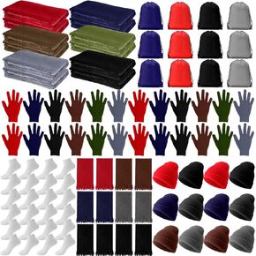 Suhine 72 Pcs Homeless Care Package Supplies Bulk Case of Winter Warm Gloves Beanies Fleece Scarves Blanket Socks and Drawstring Bags for Men Women Unisex Donation Charity Accessories in Saudi Arabia