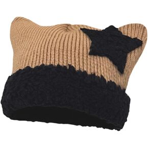 Cute Crochet Hat for Women Y2K Knit Hat Kawaii Beanie Cat Ear Grunge Fairy Slouchy Headgear Accessories