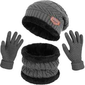 قبعة شتوية محبوكة ووشاح وقفازات فضفاضة قبعة صغيرة على شكل جمجمة قفازات لشاشات اللمس للنساء in Kuwait