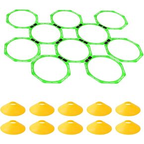 مجموعة حلقات خفة الحركة المثمنة من TNZMART متعددة الوظائف، حلقة تدريب مثمنة، دوائر تدريب متعددة الأضلاع مع 10 مخاريط قرصية in Kuwait