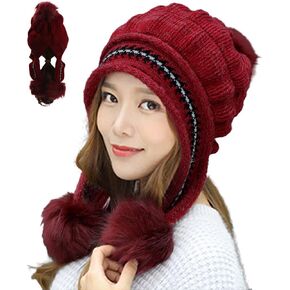 ZffXH الصوف اصطف مخطط بيرو متماسكة قبعة لابلاندر الجمجمة قبعات صغيرة الأذن اللوحات الصوف الدافئة الكريات in Kuwait