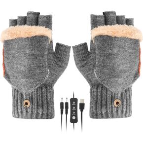 قفازات تسخين USB للرجال والنساء، قفازات شتوية دافئة من KKUYT، 3 مستويات تسخين، قفازات كمبيوتر محمول دافئة لليدين في الشتاء، قفازات محبوكة لتدفئة كاملة ونصف بدون أصابع، قفازات كتابة، أفضل هدية شتوية-رمادي in Kuwait