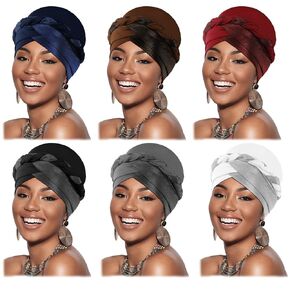 Vabean 6 Pcs Head Wraps for Black Women African Hair Turban Head Wraps for Women Twisted Braid Head Wrap for Women Girls (Bright Color)