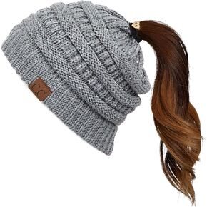 C.C Messy Bun Ponytail Magic Magic Sequin Beanie Hat Bundle Hair Tie (MB-730)