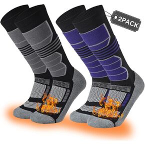 COOVAN Ski Socks Mens Womens 2 Packs Warm Winter Thermal Socks for Snow Snowboarding Knee High Compression Socks