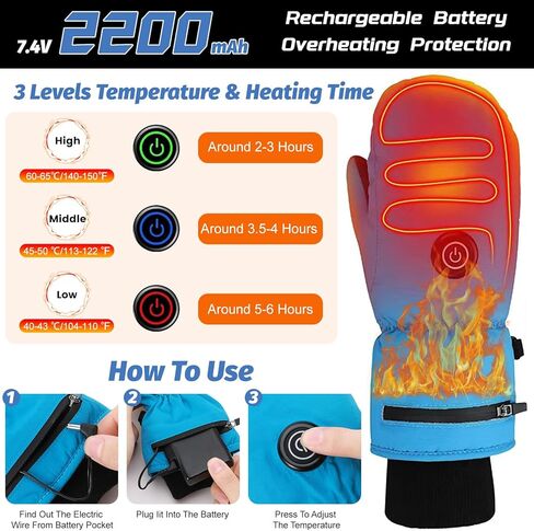 قفازات ساخنة قفازات الشتاء الكهربائية للأطفال، قفازات wjiang القابلة لإعادة الشحن قفازات الثلج الدافئة للبنين والبنات، قفازات تزلج للأطفال الصغار مقاومة للماء مع شاشة تعمل باللمس للتخييم في الهواء الطلق والمشي لمسافات طويلة in Kuwait