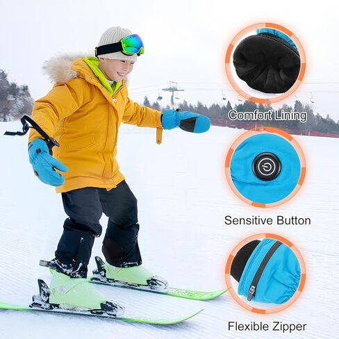 قفازات ساخنة قفازات الشتاء الكهربائية للأطفال، قفازات wjiang القابلة لإعادة الشحن قفازات الثلج الدافئة للبنين والبنات، قفازات تزلج للأطفال الصغار مقاومة للماء مع شاشة تعمل باللمس للتخييم في الهواء الطلق والمشي لمسافات طويلة in Kuwait