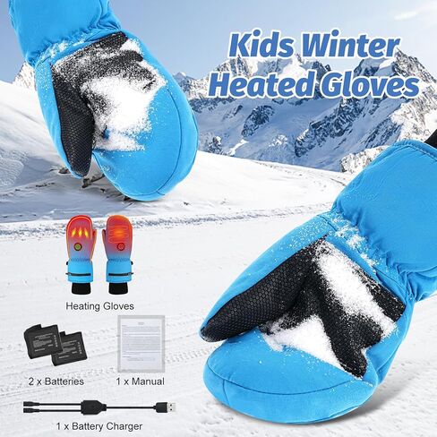 قفازات ساخنة قفازات الشتاء الكهربائية للأطفال، قفازات wjiang القابلة لإعادة الشحن قفازات الثلج الدافئة للبنين والبنات، قفازات تزلج للأطفال الصغار مقاومة للماء مع شاشة تعمل باللمس للتخييم في الهواء الطلق والمشي لمسافات طويلة in Kuwait