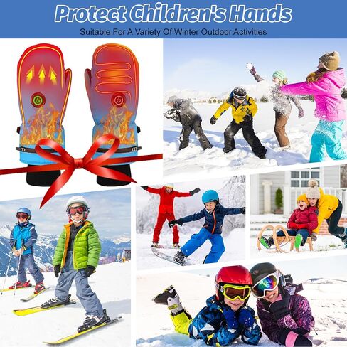 قفازات ساخنة قفازات الشتاء الكهربائية للأطفال، قفازات wjiang القابلة لإعادة الشحن قفازات الثلج الدافئة للبنين والبنات، قفازات تزلج للأطفال الصغار مقاومة للماء مع شاشة تعمل باللمس للتخييم في الهواء الطلق والمشي لمسافات طويلة in Kuwait