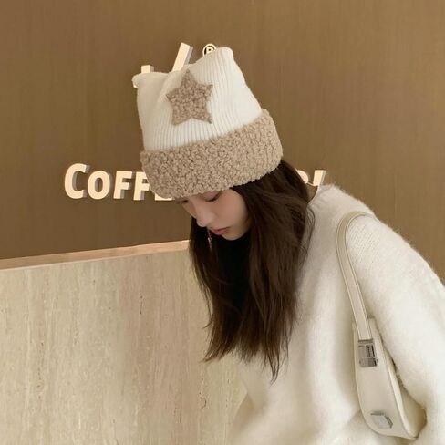 Cute Crochet Hat for Women Y2K Knit Hat Kawaii Beanie Cat Ear Grunge Fairy Slouchy Headgear Accessories in Kuwait