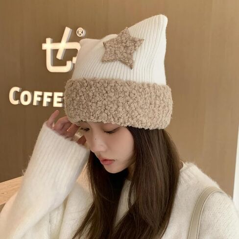 Cute Crochet Hat for Women Y2K Knit Hat Kawaii Beanie Cat Ear Grunge Fairy Slouchy Headgear Accessories in Kuwait