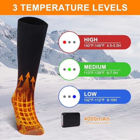 2023 جوارب قابلة لإعادة الشحن بقدرة 4000 مللي أمبير في الساعة للرجال والنساء، جوارب تدفئة حرارية كهربائية قابلة للغسل للصيد والتزلج في الشتاء في الهواء الطلق - البطارية متضمنة in Kuwait