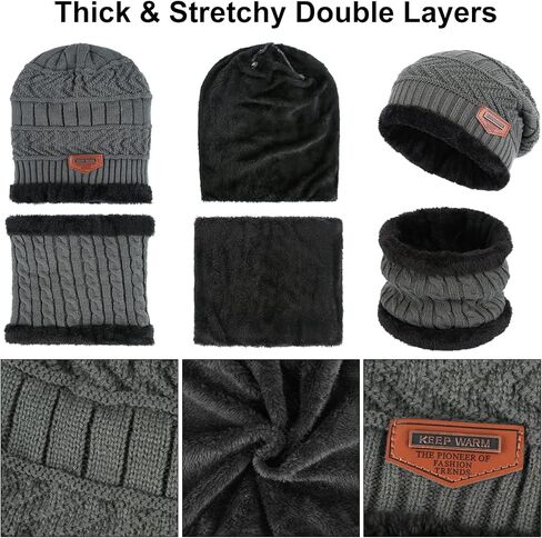 قبعة شتوية محبوكة ووشاح وقفازات فضفاضة قبعة صغيرة على شكل جمجمة قفازات لشاشات اللمس للنساء in Kuwait