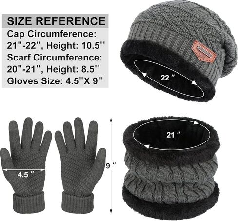 قبعة شتوية محبوكة ووشاح وقفازات فضفاضة قبعة صغيرة على شكل جمجمة قفازات لشاشات اللمس للنساء in Kuwait