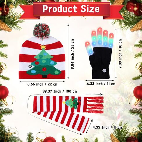 Ramede 12 Pcs LED Light up Christmas Hat Set Xmas Light up Beanie and Scarf Gloves Set for Christmas Holiday Party in Saudi Arabia