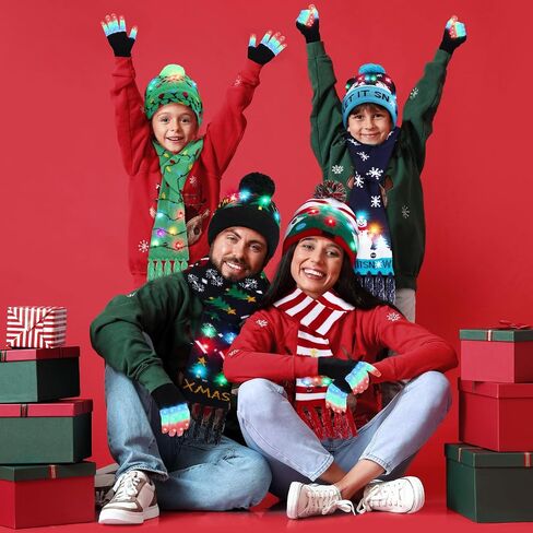 Ramede 12 Pcs LED Light up Christmas Hat Set Xmas Light up Beanie and Scarf Gloves Set for Christmas Holiday Party in Saudi Arabia