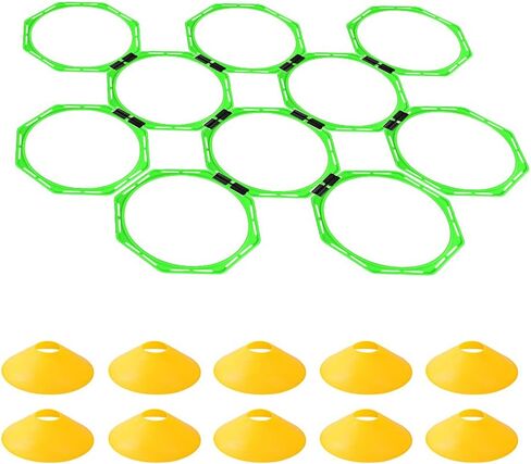 مجموعة حلقات خفة الحركة المثمنة من TNZMART متعددة الوظائف، حلقة تدريب مثمنة، دوائر تدريب متعددة الأضلاع مع 10 مخاريط قرصية in Kuwait