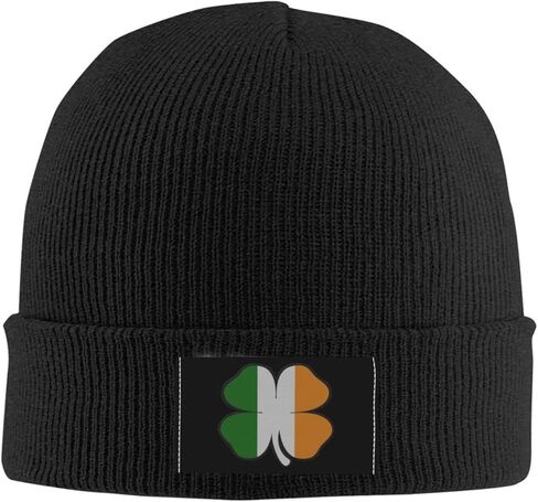 St.Patrick's Day Clover Unisex Beanie Hat Soft Winter Knit Hats Skull Cap for Men Women Black in Kuwait
