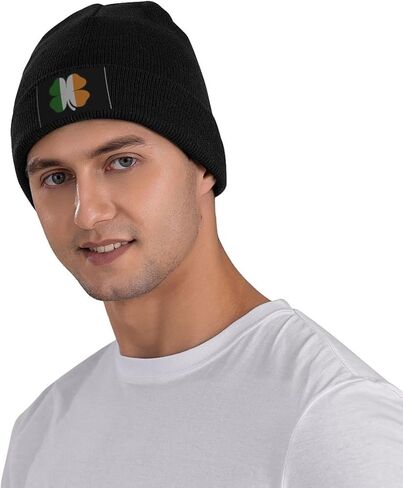 St.Patrick's Day Clover Unisex Beanie Hat Soft Winter Knit Hats Skull Cap for Men Women Black in Kuwait