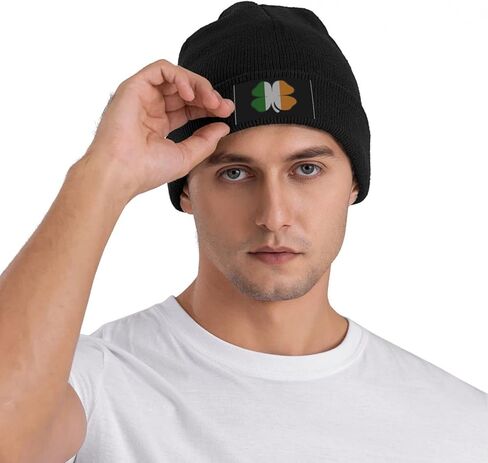 St.Patrick's Day Clover Unisex Beanie Hat Soft Winter Knit Hats Skull Cap for Men Women Black in Kuwait
