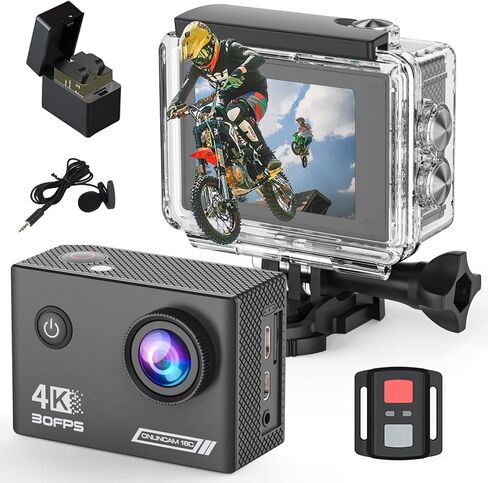 4K 30fps Action Camera - 131ft/40m Waterproof Underwater Camera EIS, WiFi Camera 170°Angle Sports Camera,HD 20MP Bike Camera with 2.4G Remote Control 2 Batteries & Helmet Accessories Kit in Kuwait