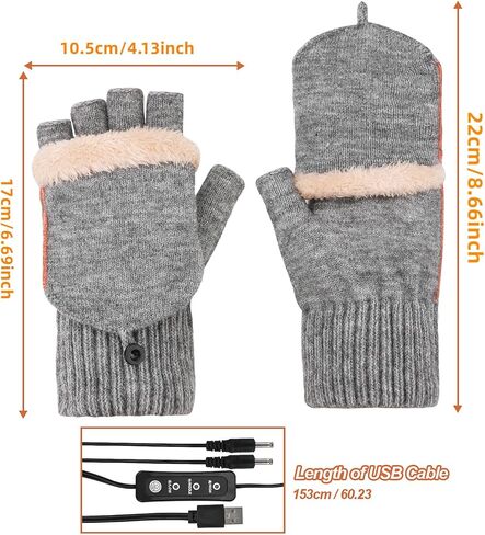 قفازات USB ساخنة، قفازات الشتاء KKUYT ساخنة مع 3 مستويات درجة الحرارة، قفازات الكمبيوتر المحمول الدافئة الأيدي الشتوية محبوك الأيدي التدفئة قفازات كاملة ونصف أصابع قفازات الكتابة للرجال النساء كهدية الشتاء in Kuwait