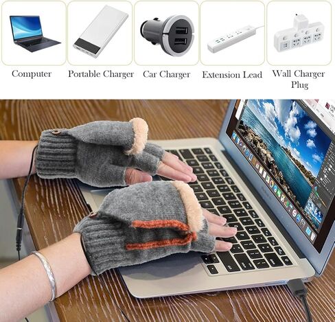 قفازات USB ساخنة، قفازات الشتاء KKUYT ساخنة مع 3 مستويات درجة الحرارة، قفازات الكمبيوتر المحمول الدافئة الأيدي الشتوية محبوك الأيدي التدفئة قفازات كاملة ونصف أصابع قفازات الكتابة للرجال النساء كهدية الشتاء in Kuwait