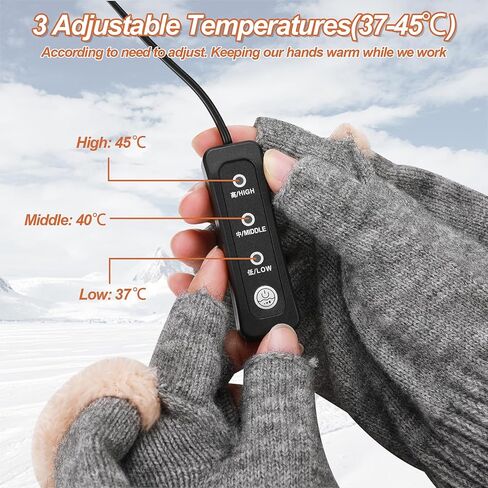 قفازات USB ساخنة، قفازات الشتاء KKUYT ساخنة مع 3 مستويات درجة الحرارة، قفازات الكمبيوتر المحمول الدافئة الأيدي الشتوية محبوك الأيدي التدفئة قفازات كاملة ونصف أصابع قفازات الكتابة للرجال النساء كهدية الشتاء in Kuwait