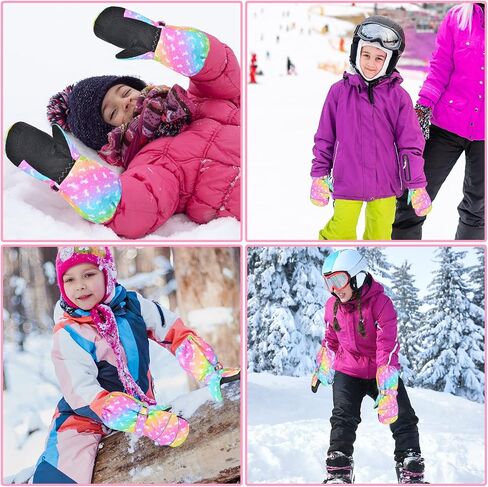 PAMAID Kids Ski Mittens Gloves Waterproof Winter Warm Snow Gloves with Long Cuff for Kids Toddler Girls in Kuwait