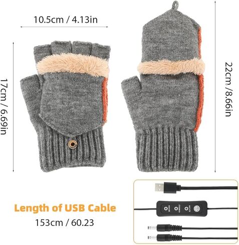 قفازات تسخين USB للرجال والنساء، قفازات شتوية دافئة من KKUYT، 3 مستويات تسخين، قفازات كمبيوتر محمول دافئة لليدين في الشتاء، قفازات محبوكة لتدفئة كاملة ونصف بدون أصابع، قفازات كتابة، أفضل هدية شتوية-رمادي in Kuwait