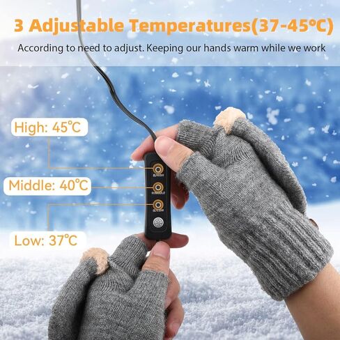 قفازات تسخين USB للرجال والنساء، قفازات شتوية دافئة من KKUYT، 3 مستويات تسخين، قفازات كمبيوتر محمول دافئة لليدين في الشتاء، قفازات محبوكة لتدفئة كاملة ونصف بدون أصابع، قفازات كتابة، أفضل هدية شتوية-رمادي in Kuwait