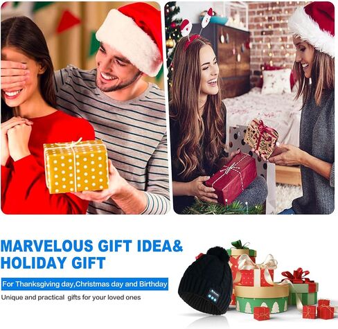 Bluetooth Beanie hat, Gifts for Women Men, Pom Music hat with Wireless Headphones Christmas Stocking Stuffers Birthday Black in Saudi Arabia