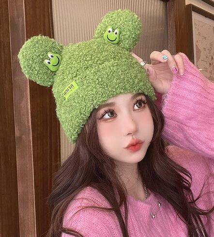BOLLEY JOSS Womens Winter Beanies Cute Woollike Knitted Frog Hat Women Lady Girl Crochet Sheep Christmas Hats in Kuwait