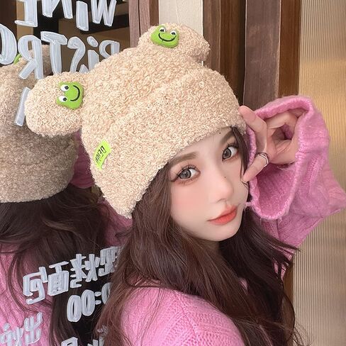 BOLLEY JOSS Womens Winter Beanies Cute Woollike Knitted Frog Hat Women Lady Girl Crochet Sheep Christmas Hats in Kuwait