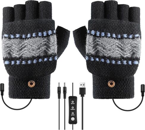 قفازات ACETOP USB ساخنة للرجال والنساء، قفازات تدفئة شتوية دافئة، قفازات كهربائية تعمل باللمس بدون أصابع، تدفئة اليدين بالكامل ونصف مع 3 درجات حرارة قابلة للتعديل، قفازات كمبيوتر محمول قابلة للغسل in Kuwait