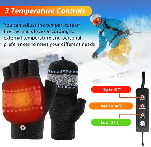 قفازات ACETOP USB ساخنة للرجال والنساء، قفازات تدفئة شتوية دافئة، قفازات كهربائية تعمل باللمس بدون أصابع، تدفئة اليدين بالكامل ونصف مع 3 درجات حرارة قابلة للتعديل، قفازات كمبيوتر محمول قابلة للغسل in Kuwait
