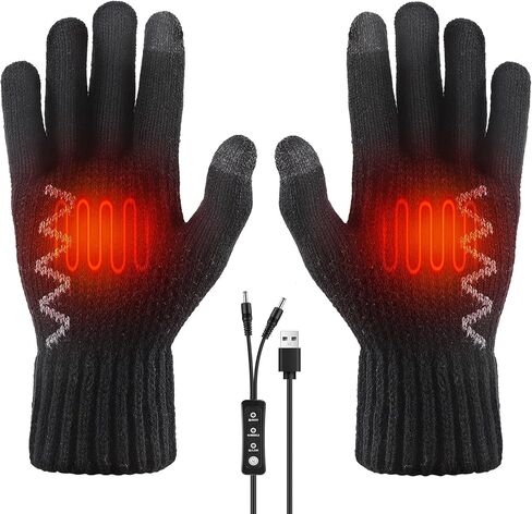 WIOR USB Heated Gloves, Unisex Hand Warmers Full Finger Knit Touchscreen Gloves Double-Sided Heating Mittens with 3 Temperature Levels, Winter Warm Laptop Thermal Gloves for Women Men Indoor Outdoor in Kuwait
