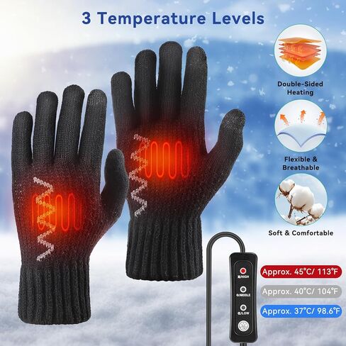 WIOR USB Heated Gloves, Unisex Hand Warmers Full Finger Knit Touchscreen Gloves Double-Sided Heating Mittens with 3 Temperature Levels, Winter Warm Laptop Thermal Gloves for Women Men Indoor Outdoor in Kuwait