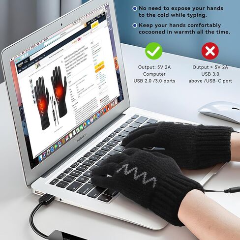 WIOR USB Heated Gloves, Unisex Hand Warmers Full Finger Knit Touchscreen Gloves Double-Sided Heating Mittens with 3 Temperature Levels, Winter Warm Laptop Thermal Gloves for Women Men Indoor Outdoor in Kuwait