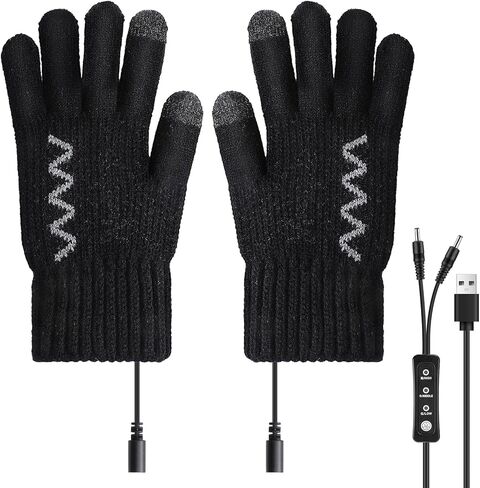 WIOR USB Heated Gloves, Unisex Hand Warmers Full Finger Knit Touchscreen Gloves Double-Sided Heating Mittens with 3 Temperature Levels, Winter Warm Laptop Thermal Gloves for Women Men Indoor Outdoor in Kuwait