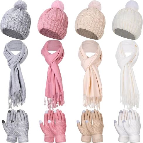 Liitrsh 12 Pcs Winter Beanie Hat Scarf Touchscreen Gloves Set Cold Weather Beanie Gloves Neck Warmer Set for Men Women in Saudi Arabia