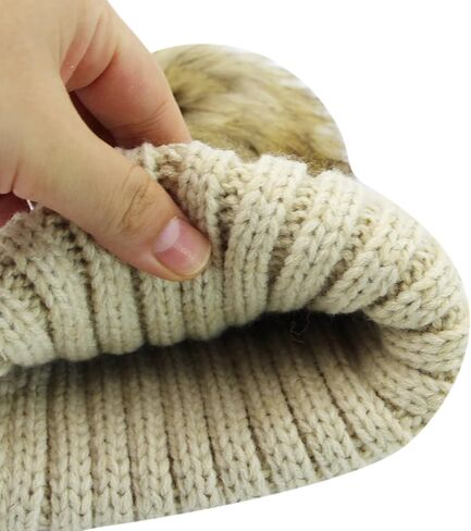 JUMISEE Women Girls Shiny Metallic Knit Beanie Hat Slouchy Winter Skull Cap with Faux Fur Pompom in Kuwait