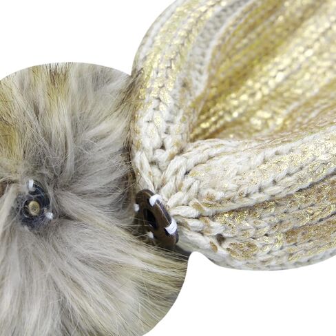 JUMISEE Women Girls Shiny Metallic Knit Beanie Hat Slouchy Winter Skull Cap with Faux Fur Pompom in Kuwait