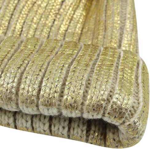 JUMISEE Women Girls Shiny Metallic Knit Beanie Hat Slouchy Winter Skull Cap with Faux Fur Pompom in Kuwait