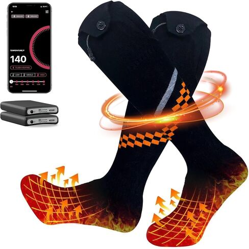 Heated Socks Rechargeable Electric Heated Socks for Men Women - 5V/5000 mAh Battery Powered Foot Warmer Stockings with APP Control for Winter Hunting Skiing Camping Hiking in Kuwait