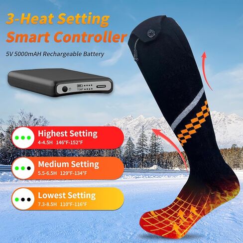Heated Socks Rechargeable Electric Heated Socks for Men Women - 5V/5000 mAh Battery Powered Foot Warmer Stockings with APP Control for Winter Hunting Skiing Camping Hiking in Kuwait