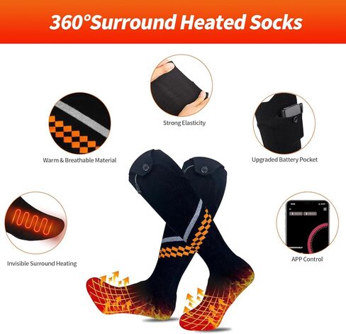 Heated Socks Rechargeable Electric Heated Socks for Men Women - 5V/5000 mAh Battery Powered Foot Warmer Stockings with APP Control for Winter Hunting Skiing Camping Hiking in Kuwait